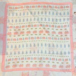 Celine Pink and White Patterned Scarf Cotton